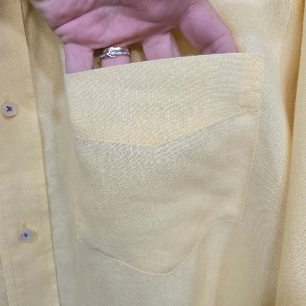 Vintage Y2K Tommy Hilfiger Button Down Shirt Medium Yellow Linen Contrast Cuff‎